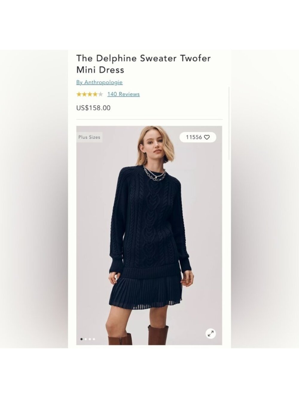 NWT Size 1X- Anthro The Delphine Cotton Sweater Twofer Mini Dress (NWT US$ 158)